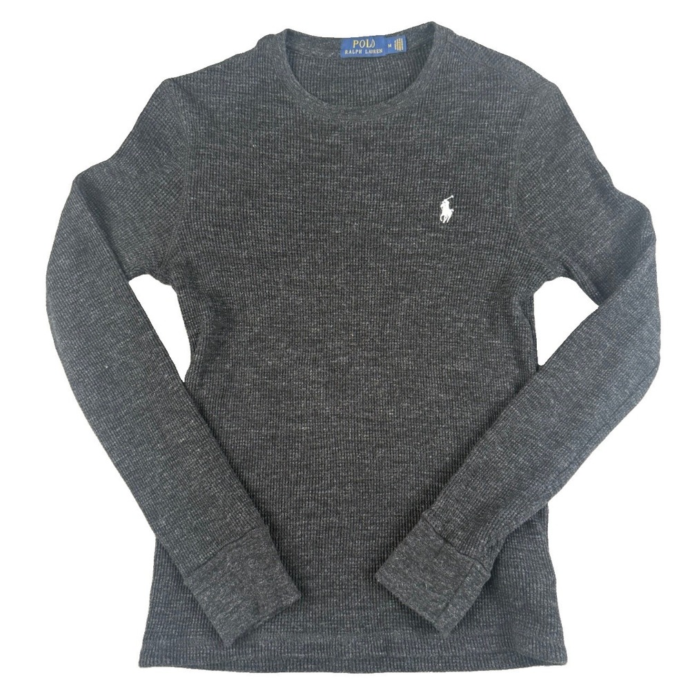Polo Ralph Lauren Mens M Thermal Shirt Waffle Knit Charcoal Gray Long Sleeve